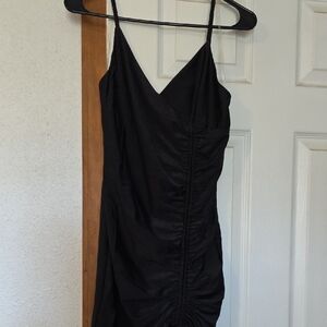 Chocolate Black Spaghetti-Strap Ruched Mini Dress